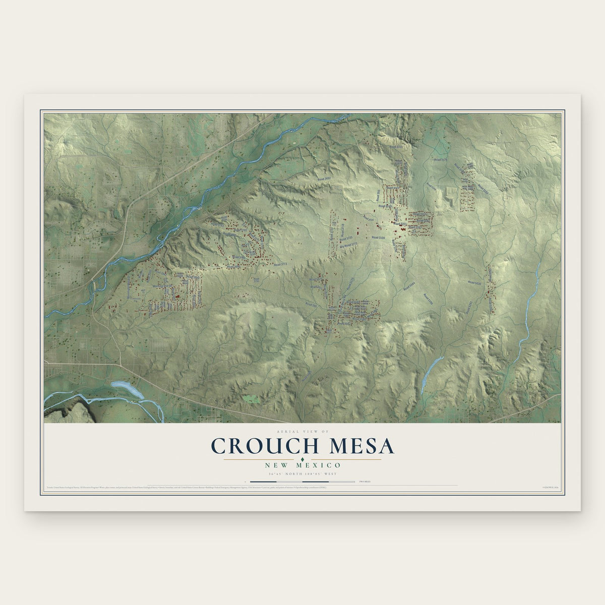 Crouch Mesa, New Mexico map print, the full design
