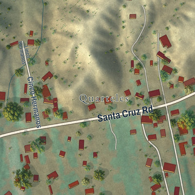 Close-up of the map of Cuartelez, New Mexico print showing street and building detail