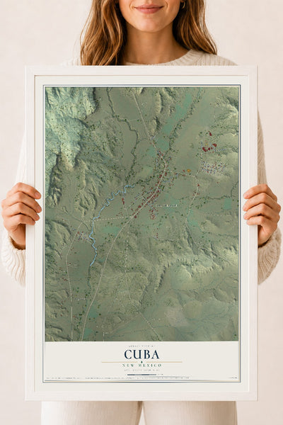 Map of Cuba, New Mexico, 18 x 24 inch print in a white wood frame