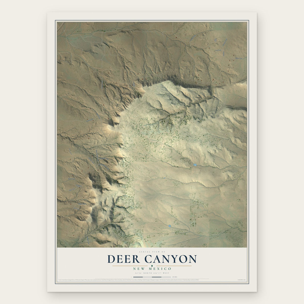 Deer Canyon, New Mexico map print, the full design