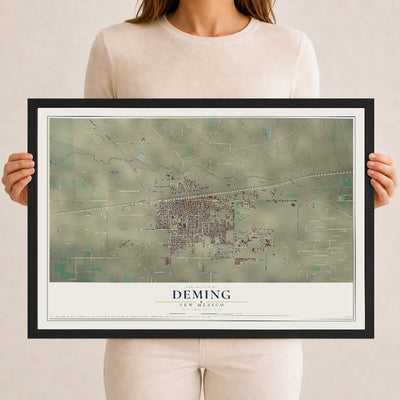 Map of Deming, New Mexico, 12 x 18 inch print in a black wood frame