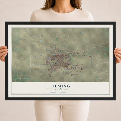 Map of Deming, New Mexico, 18 x 24 inch print in a black wood frame