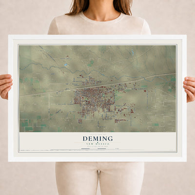 Map of Deming, New Mexico, 18 x 24 inch print in a white wood frame