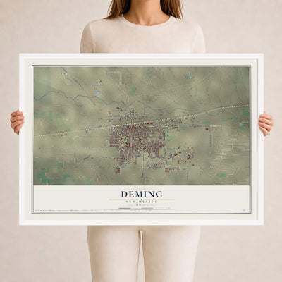 Map of Deming, New Mexico, 24 x 36 inch print in a white wood frame