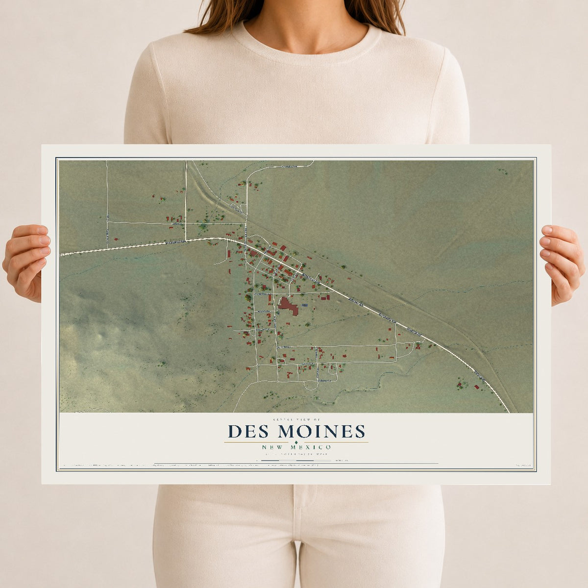 Map of Des Moines, New Mexico, 12 x 18 inch unframed archival matte print