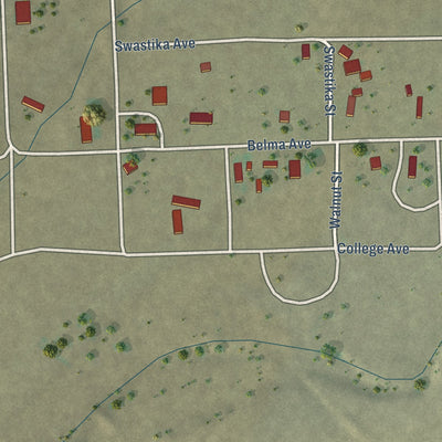 Second close-up of the map of Des Moines, New Mexico print showing more streets and buildings