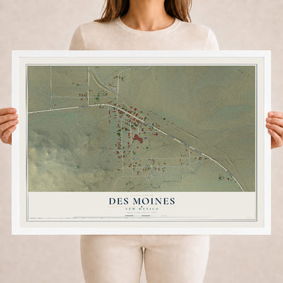 Map of Des Moines, New Mexico, 18 x 24 inch print in a white wood frame