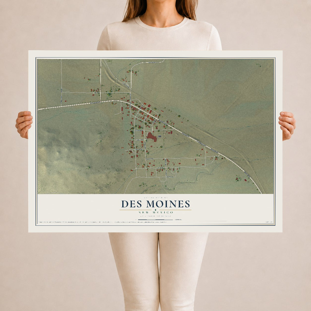 Map of Des Moines, New Mexico, 24 x 36 inch unframed archival matte print