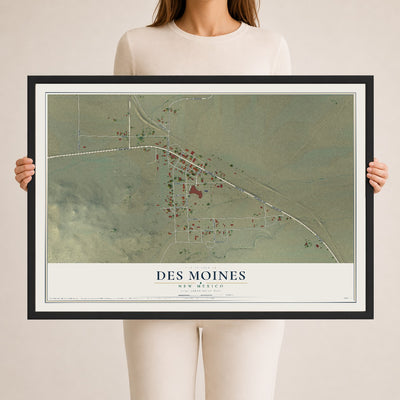 Map of Des Moines, New Mexico, 24 x 36 inch print in a black wood frame