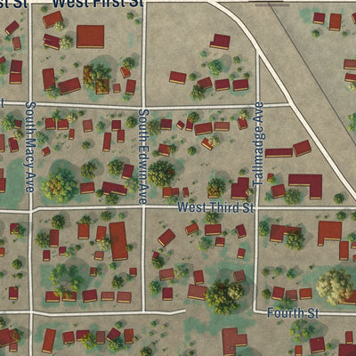 Close-up of the map of Dexter, New Mexico print showing street and building detail