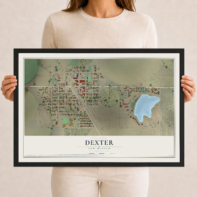 Map of Dexter, New Mexico, 12 x 18 inch print in a black wood frame