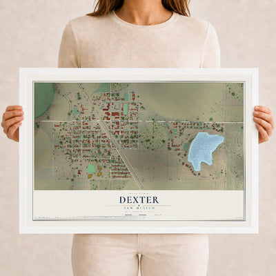 Map of Dexter, New Mexico, 12 x 18 inch print in a white wood frame