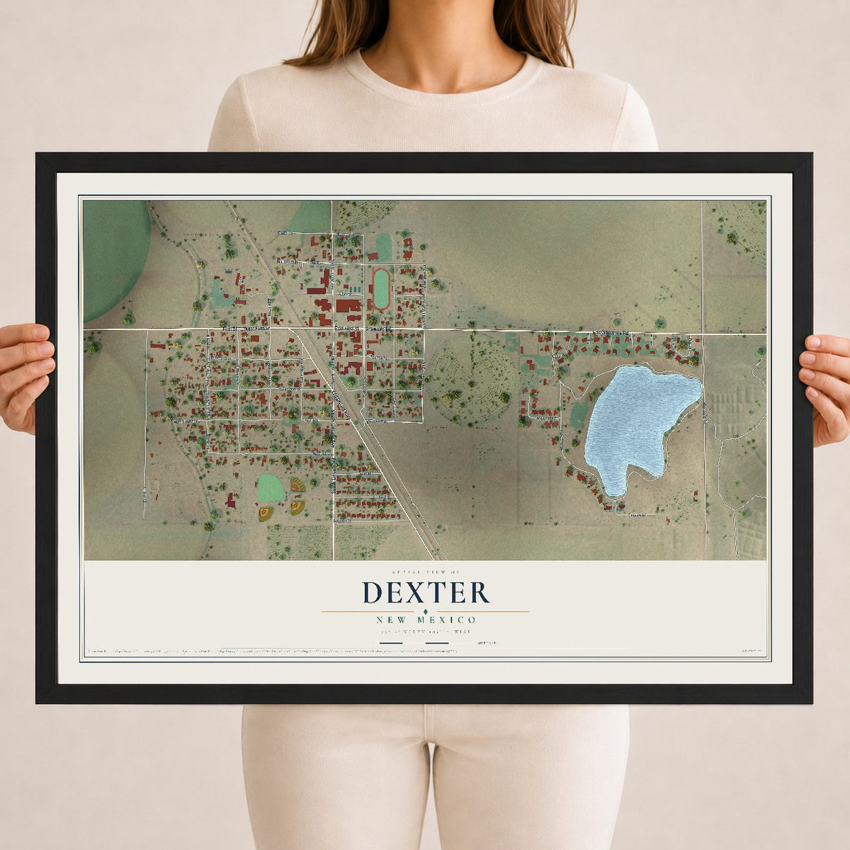 Map of Dexter, New Mexico, 18 x 24 inch print in a black wood frame