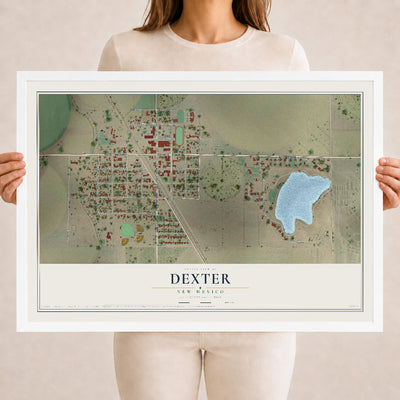 Map of Dexter, New Mexico, 18 x 24 inch print in a white wood frame