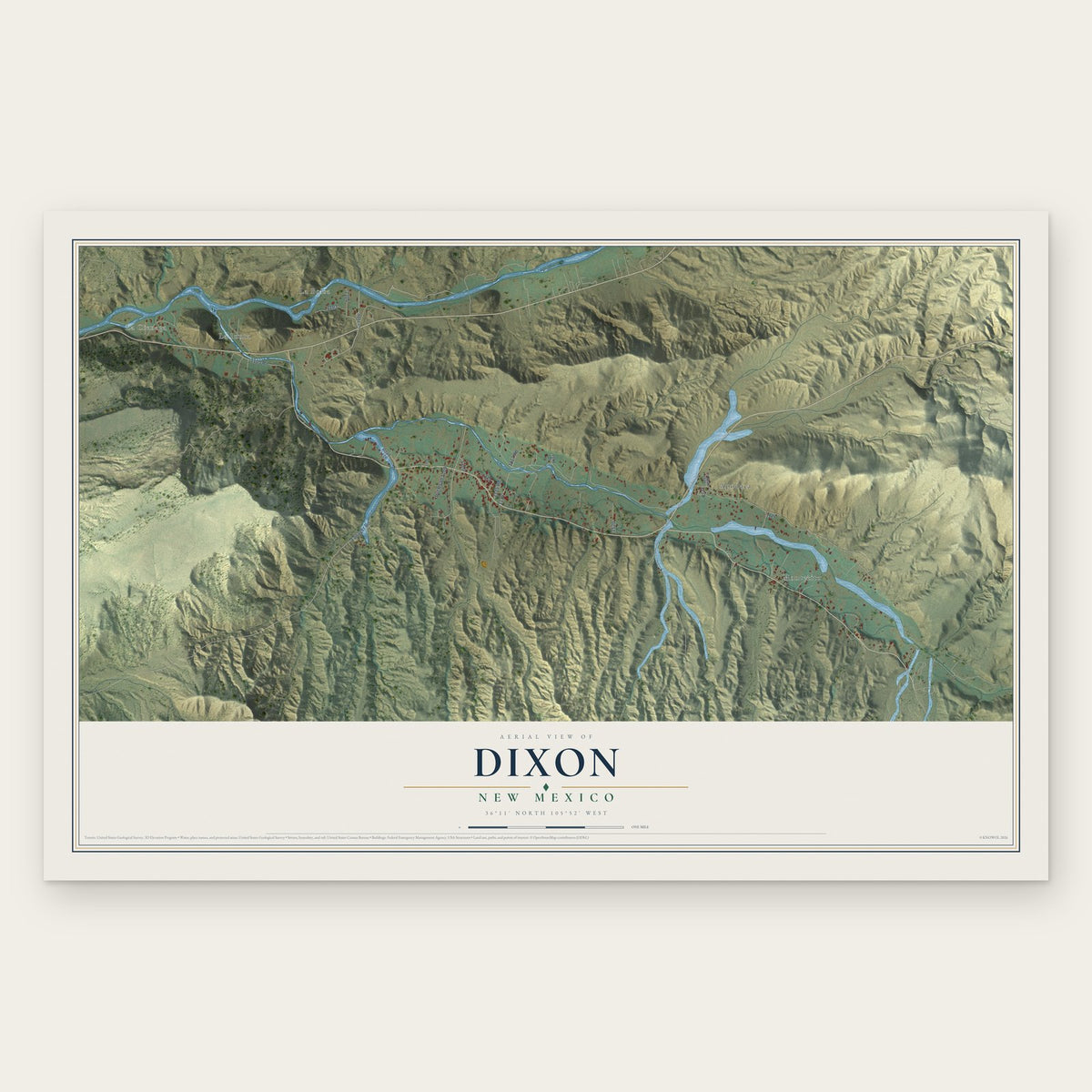 Dixon, New Mexico map print, the full design