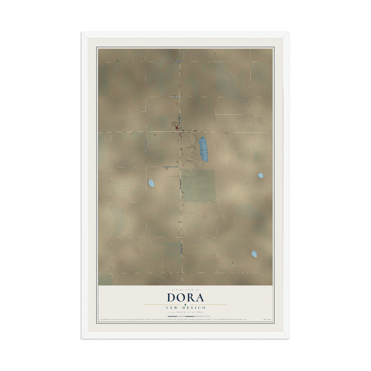 Map of Dora, New Mexico, 12 x 18 inch print in a white wood frame