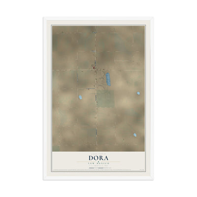 Map of Dora, New Mexico, 12 x 18 inch print in a white wood frame