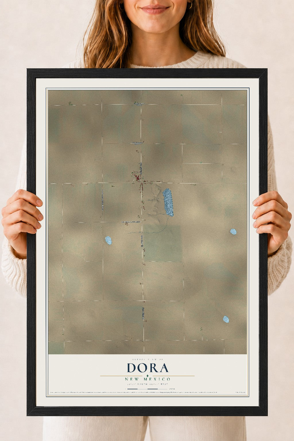 Map of Dora, New Mexico, 18 x 24 inch print in a black wood frame