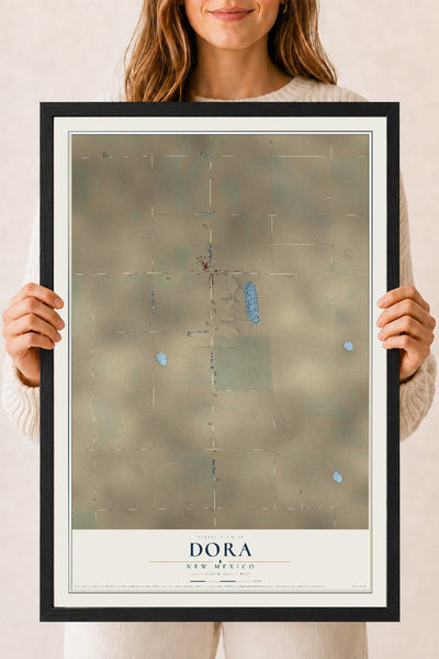 Map of Dora, New Mexico, 18 x 24 inch print in a black wood frame