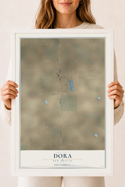 Map of Dora, New Mexico, 18 x 24 inch print in a white wood frame