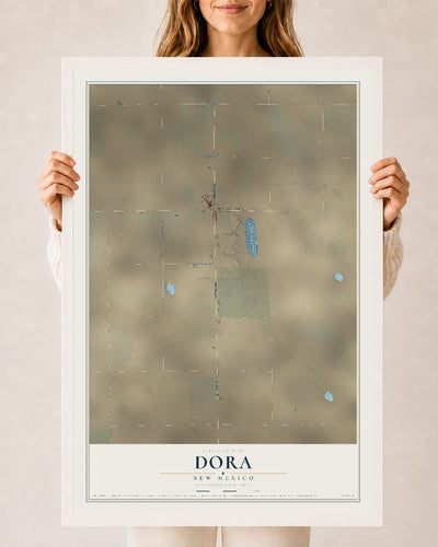 Map of Dora, New Mexico, 24 x 36 inch print in a white wood frame