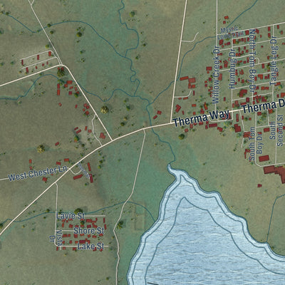 Second close-up of the map of Eagle Nest, New Mexico print showing more streets and buildings