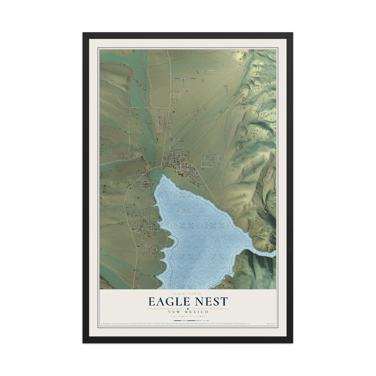 Map of Eagle Nest, New Mexico, 12 x 18 inch print in a black wood frame