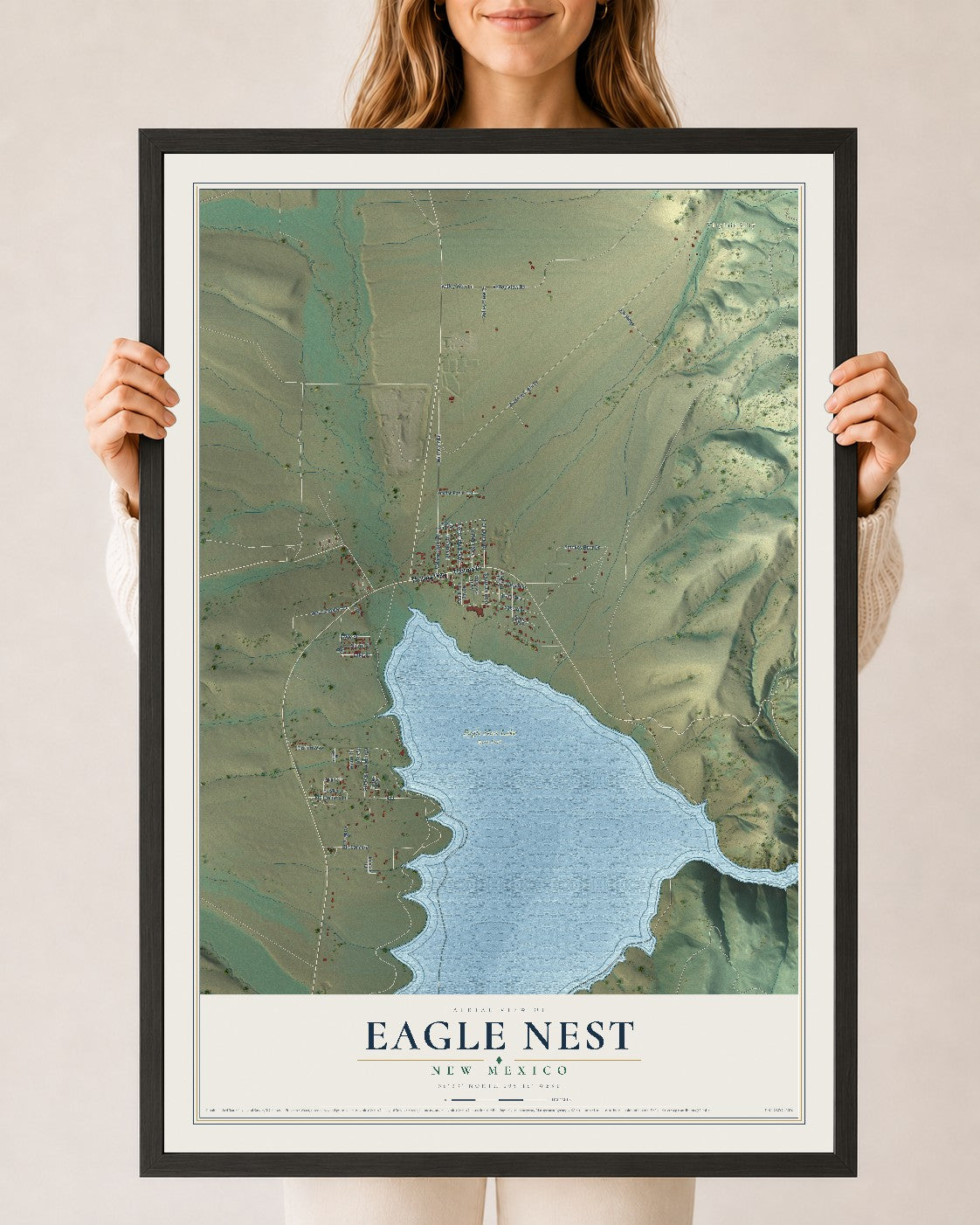 Map of Eagle Nest, New Mexico, 24 x 36 inch print in a black wood frame