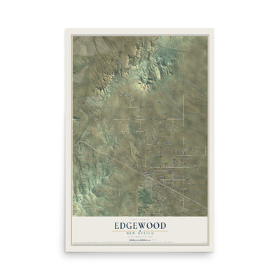Map of Edgewood, New Mexico, 12 x 18 inch unframed archival matte print
