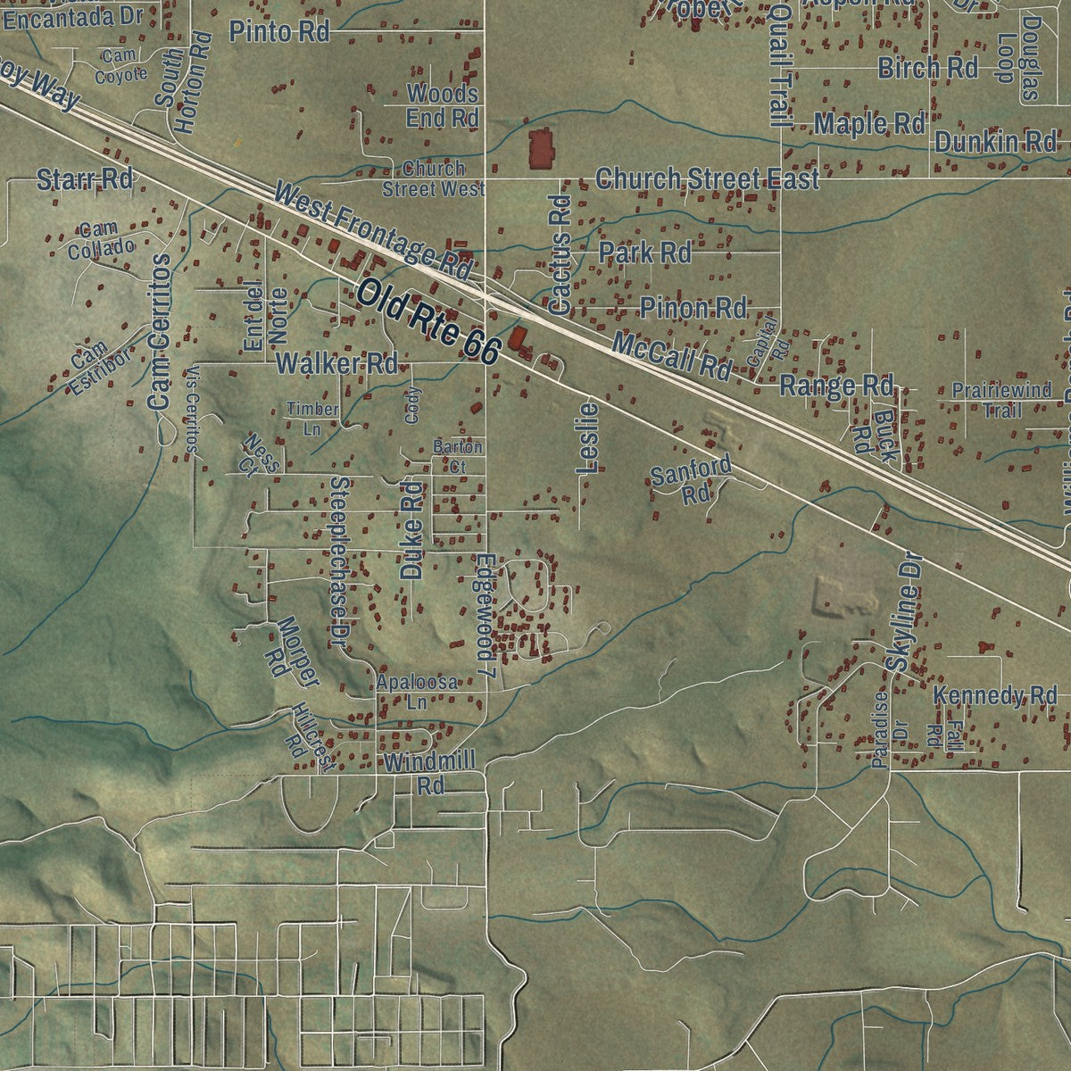 Second close-up of the map of Edgewood, New Mexico print showing more streets and buildings