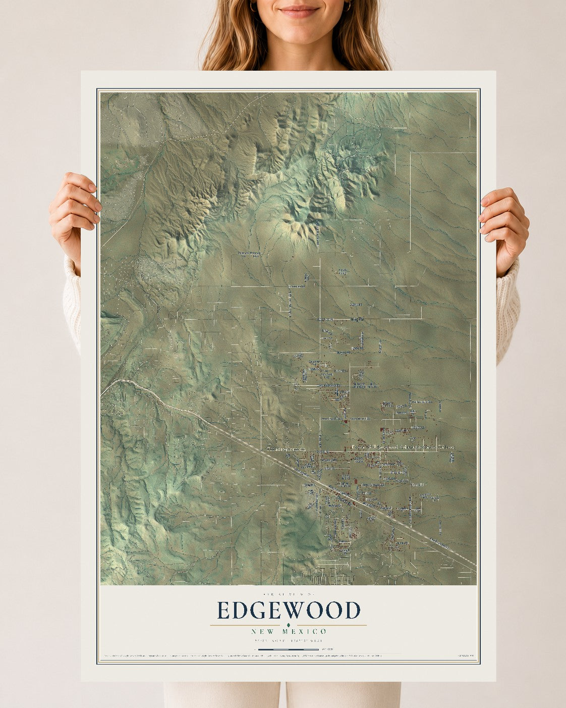 Map of Edgewood, New Mexico, 24 x 36 inch unframed archival matte print