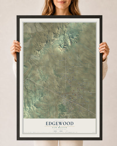 Map of Edgewood, New Mexico, 24 x 36 inch print in a black wood frame
