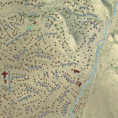 Close-up of the map of Eldorado at Santa Fe, New Mexico print showing street and building detail