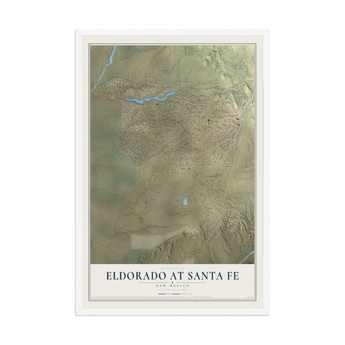 Map of Eldorado at Santa Fe, New Mexico, 12 x 18 inch print in a white wood frame