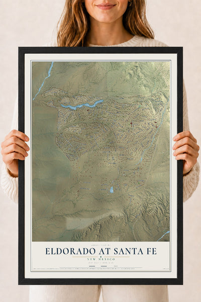 Map of Eldorado at Santa Fe, New Mexico, 18 x 24 inch print in a black wood frame