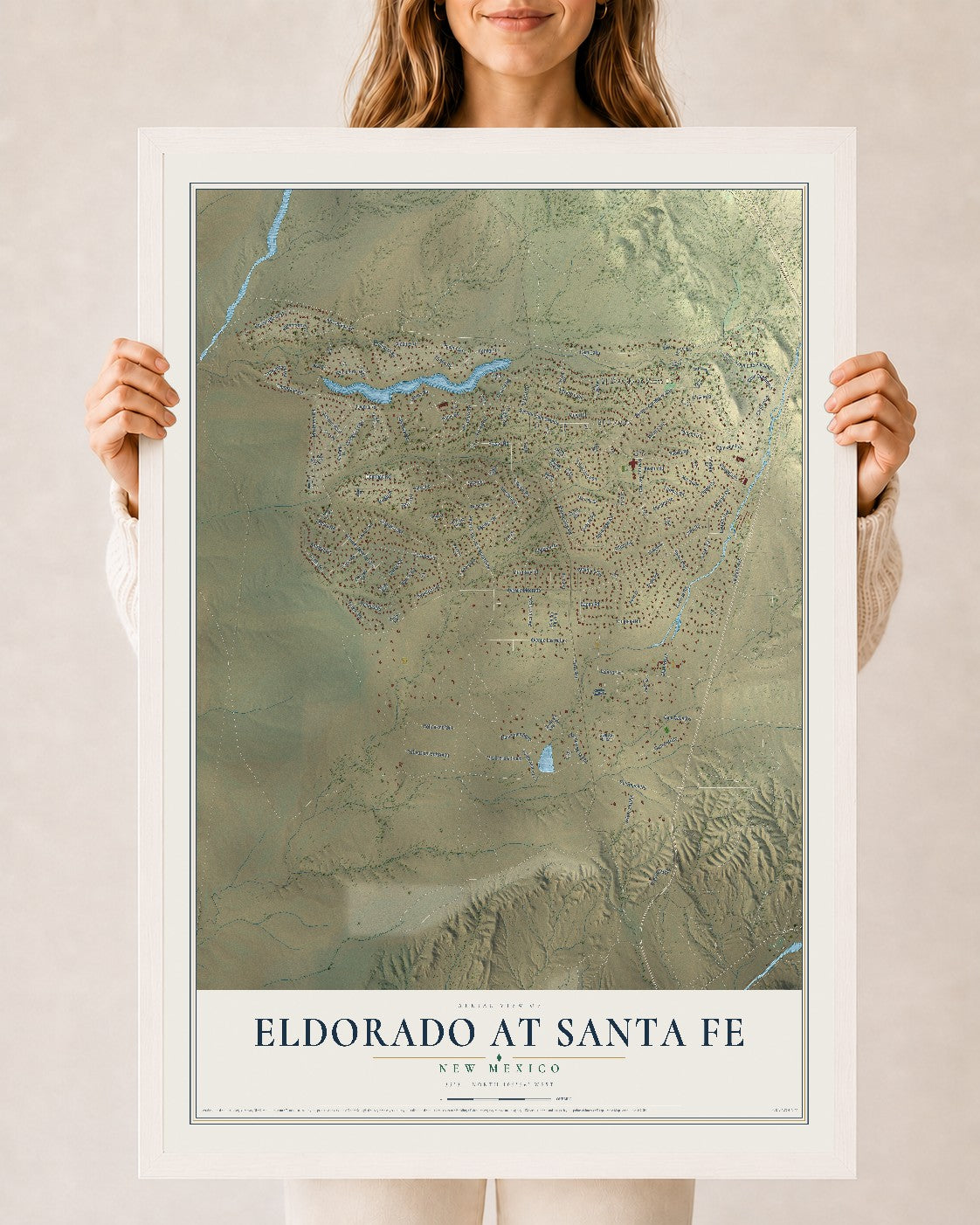 Map of Eldorado at Santa Fe, New Mexico, 24 x 36 inch print in a white wood frame
