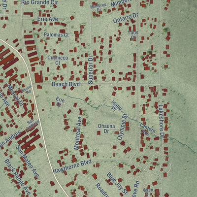 Close-up of the map of Elephant Butte, New Mexico print showing street and building detail