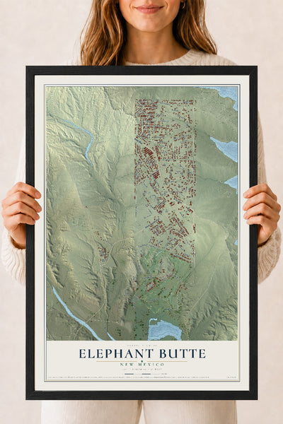 Map of Elephant Butte, New Mexico, 18 x 24 inch print in a black wood frame