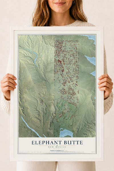 Map of Elephant Butte, New Mexico, 18 x 24 inch print in a white wood frame