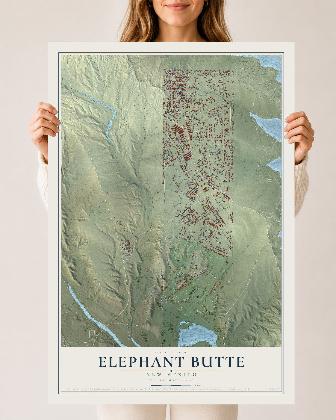 Map of Elephant Butte, New Mexico, 24 x 36 inch unframed archival matte print