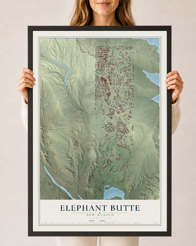 Map of Elephant Butte, New Mexico, 24 x 36 inch print in a black wood frame