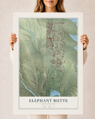 Map of Elephant Butte, New Mexico, 24 x 36 inch print in a white wood frame