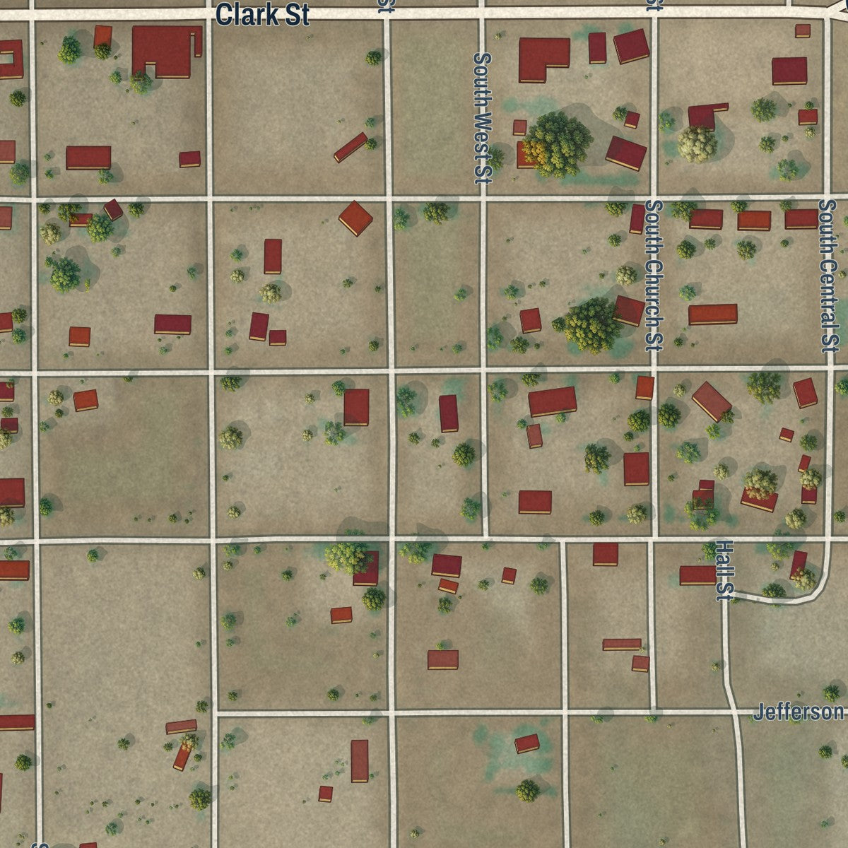 Close-up of the map of Elida, New Mexico print showing street and building detail