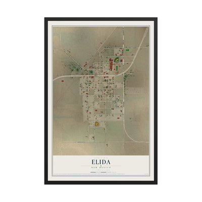 Map of Elida, New Mexico, 12 x 18 inch print in a black wood frame