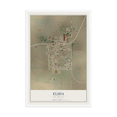 Map of Elida, New Mexico, 12 x 18 inch print in a white wood frame