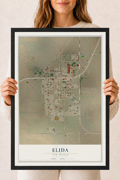 Map of Elida, New Mexico, 18 x 24 inch print in a black wood frame