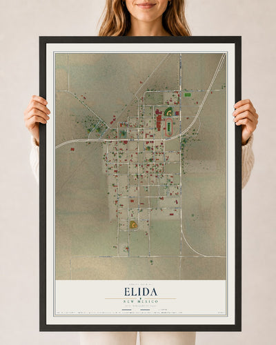 Map of Elida, New Mexico, 24 x 36 inch print in a black wood frame