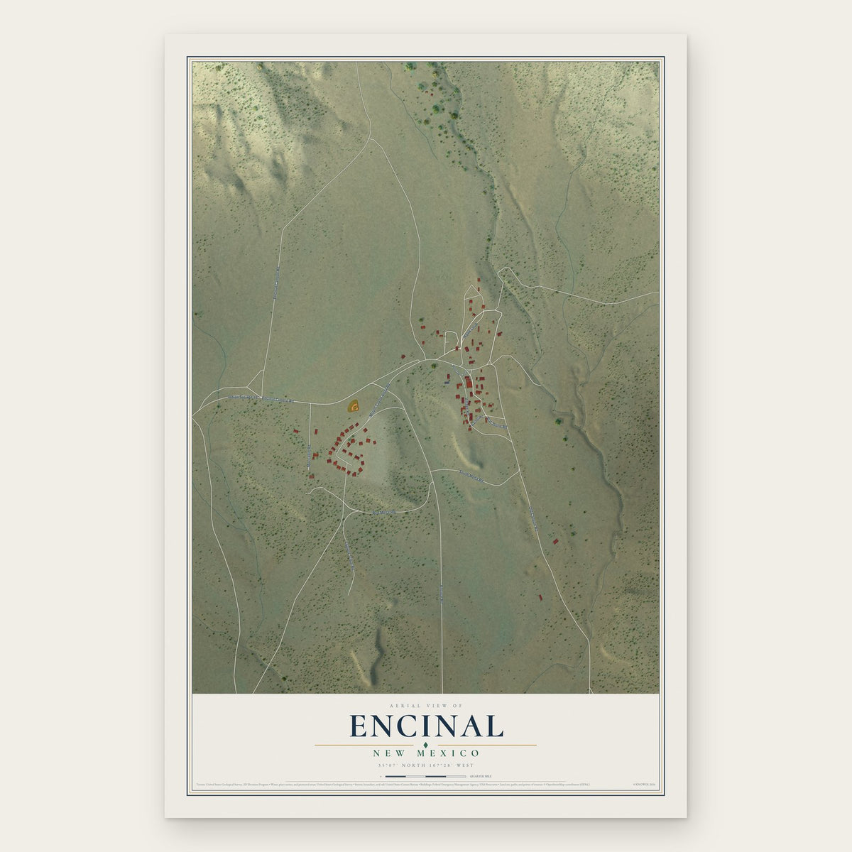 Encinal, New Mexico map print, the full design