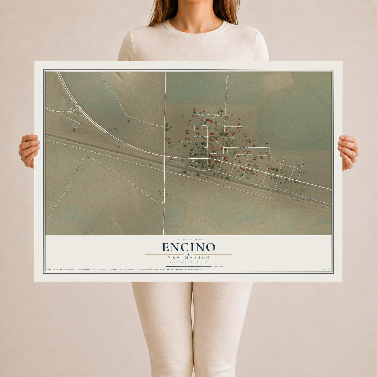 Map of Encino, New Mexico, 24 x 36 inch unframed archival matte print