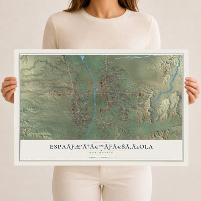 Map of EspaÃƒÆ’Ã†â€™Ãƒâ€šÃ‚Â±ola, New Mexico, 12 x 18 inch unframed archival matte print